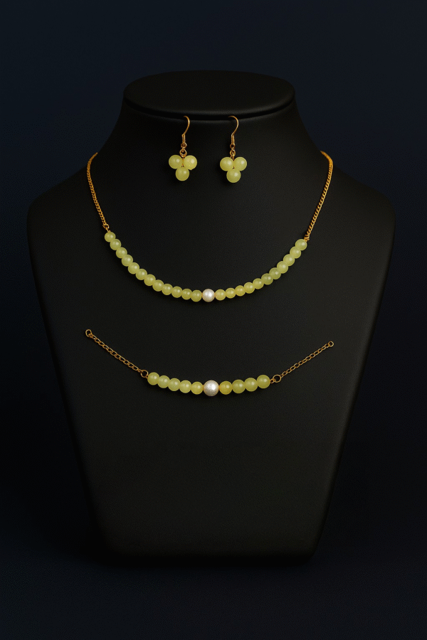 lemon yellow set with pearl accents