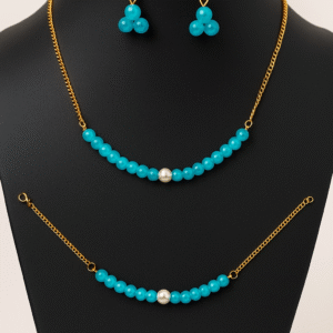 aqua blue beaded set with pearl accents
