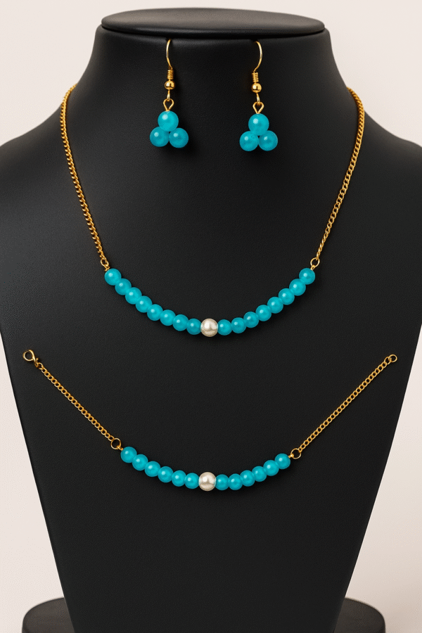 aqua blue beaded set with pearl accents