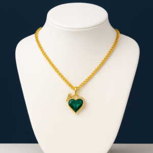 emerald green heart pendant necklace with gold chain