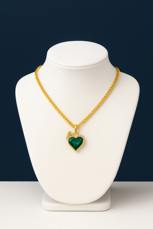 emerald green heart pendant necklace with gold chain