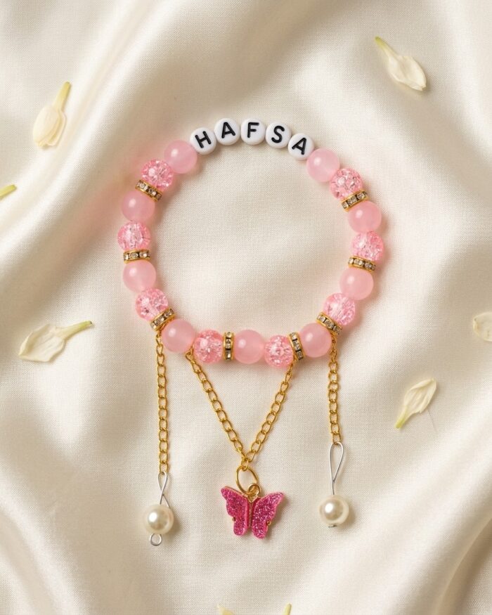 Pink | Custom Name Butterfly Bracelet | Aleeva Fashions