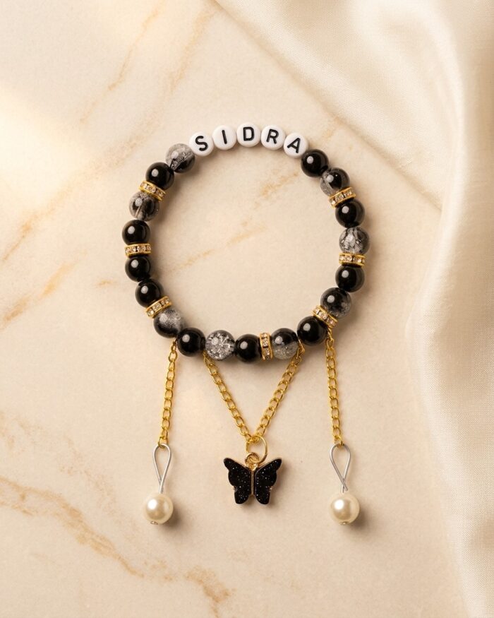 Black | Custom Name Butterfly Bracelet | Aleeva Fashions