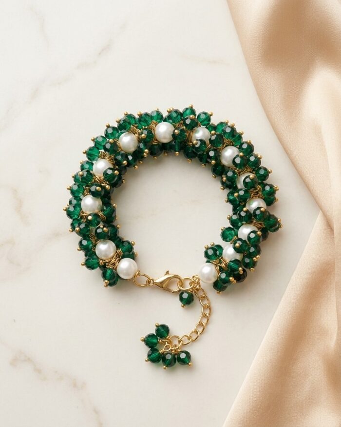 Emerald Green & Pearl White | Crystal Gajra | Aleeva Fashions