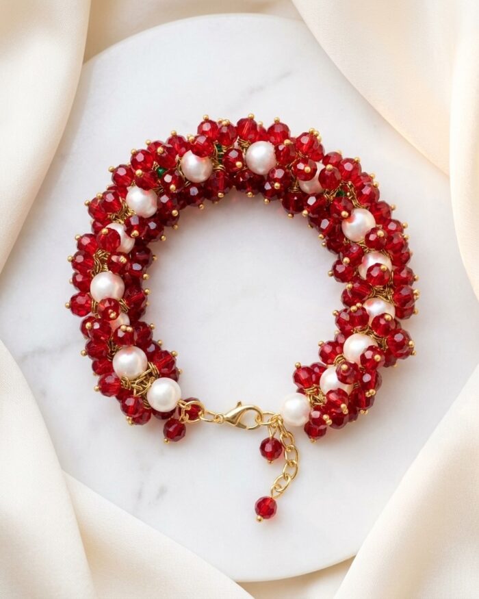 Ruby Red & Pearl White | Crystal Gajra | Aleeva Fashions