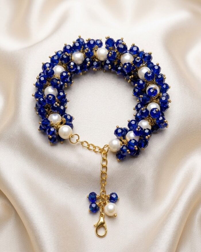 Royal Blue & Pearl White | Crystal Gajra | Aleeva Fashions