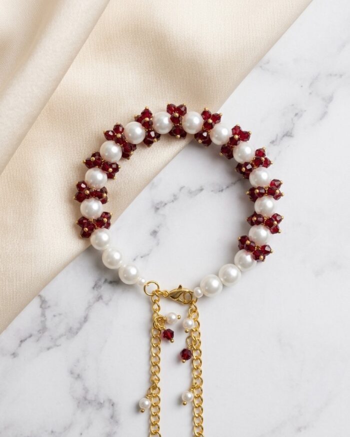 Maroon & Pearl White | Gajra Bracelets| Aleeva Fashions