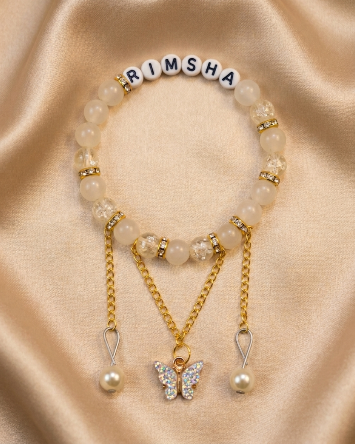 White | Custom Name Butterfly Bracelet | Aleeva Fashions