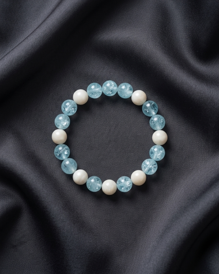 Aqua Blue & Pearl White | Minimal Beaded Bracelet | Aleeva Fashions