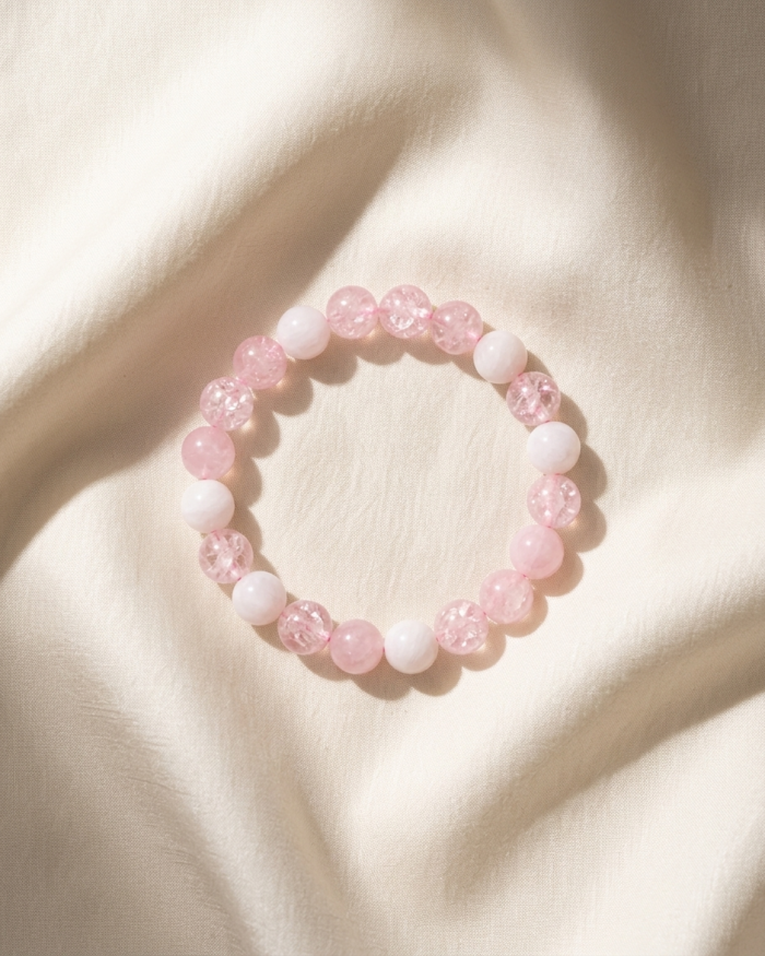 Baby Pink & Pearl White | Minimal Beaded Bracelet | Aleeva Fashions