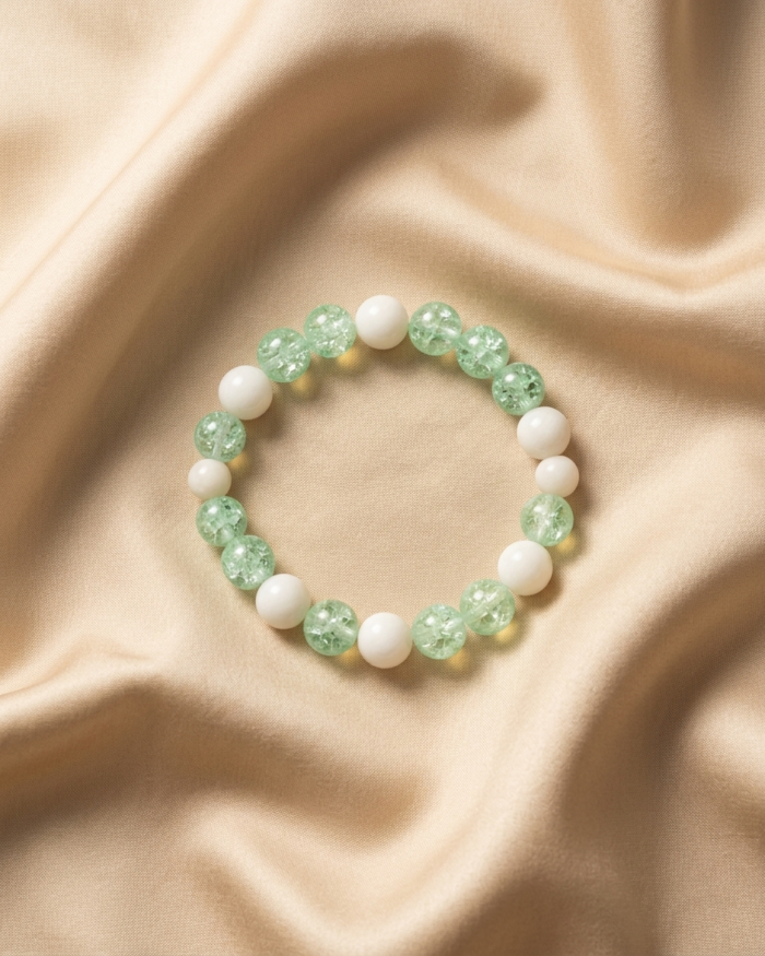 Mint Green & Pearl White | Minimal Beaded Bracelet | Aleeva Fashions