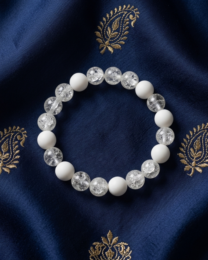 Crystal Clear & Pearl White | Minimal Beaded Bracelet | Aleeva Fashions