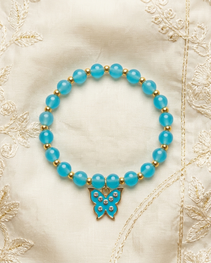 Turquoise Blue & Gold | Butterfly Charm Bracelet | Aleeva Fashions