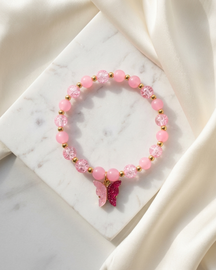 Pink & Gold | Butterfly Charm Bracelet | Aleeva Fashions