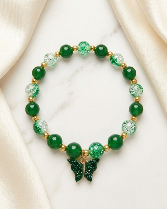 Emerald Green & Gold | Butterfly Charm Bracelet | Aleeva Fashions