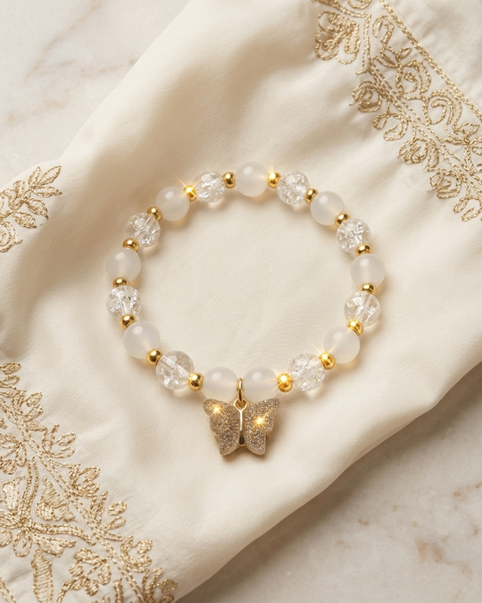 White & Gold | Butterfly Charm Bracelet | Aleeva Fashions