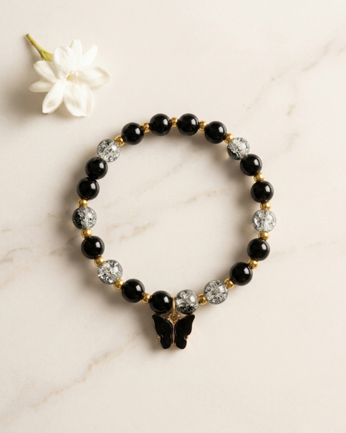 Black & Gold | Butterfly Charm Bracelet | Aleeva Fashions