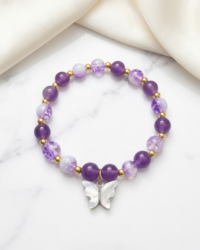 Purple & Gold | Butterfly Charm Bracelet | Aleeva Fashions